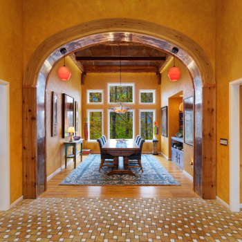 interior home with a copper arch